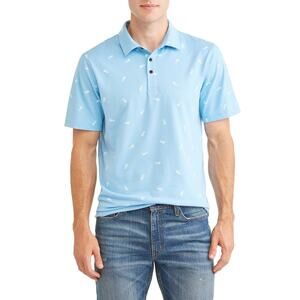 Polo Shirt Blue Pineapple Print Jersey Small